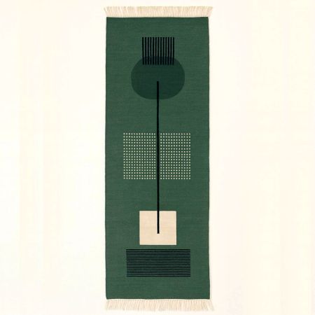 Handmade Green Cotton Geometric Dhurrie For Living Room